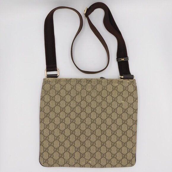 Gucci GG Supreme Coated Canvas Flat Messenger Bag | Beige Ebony | Fair Condition - Picture 2 of 16